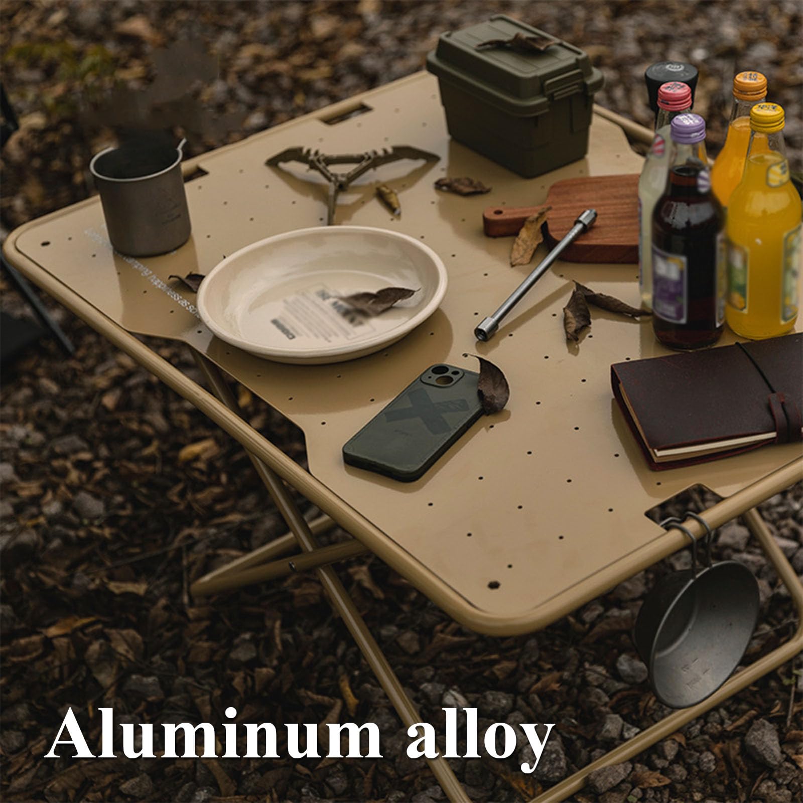 Metalowy składany stół o regulowanej wysokości, kompaktowy stół do grillowania i kempingu do ogrodu, patio, grilla, na targ, do kampera, przenośny żółty stolik pomocniczy