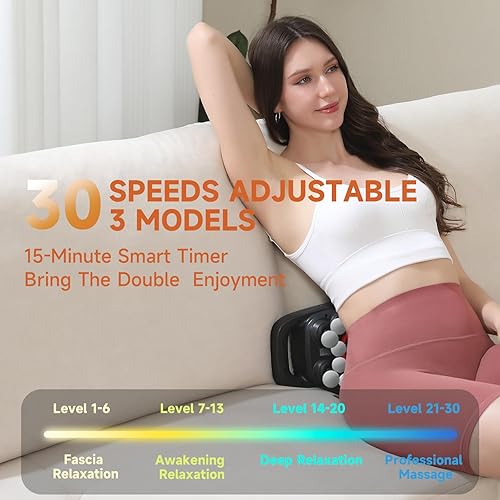Miniatura 3 de Pistola de masaje de 20 cabezas, masajeador muscular con 3 modos y 30 niveles de intensidad, pistola de masaje silenciosa para tejido profundo para