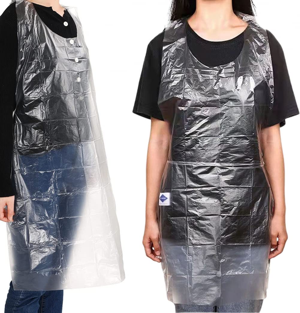 Goodern 100Pack Disposable Aprons for Adults and Kids, Plastic Waterproof Oil-Proof Aprons for Cooking Painting Party Picnic DIY Craft, Independent Packaging