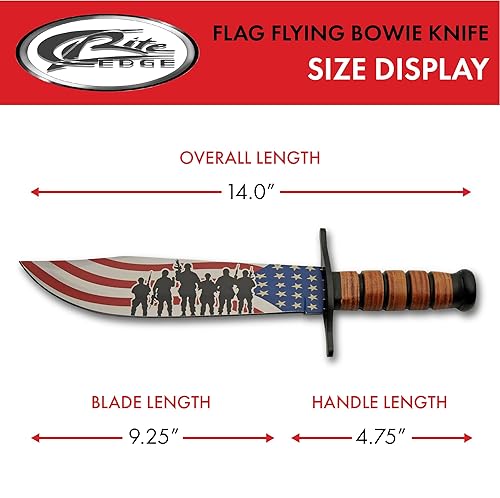 Miniatura 3 de SZCO Supplies Cuchillo de caza al aire libre con mango de cuero de bandera de EE. UU. con funda, rojo/blanco/azul/marrón