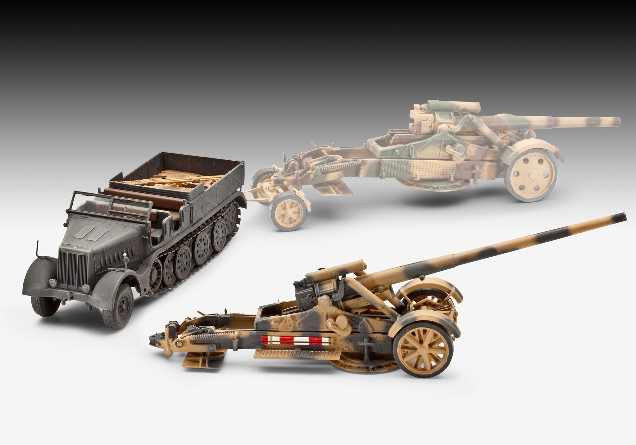 Revell 63371 Model Set Sd.Kfz.9 Famo 21cm Mörser 18 or 17cm K 1:72 Scale Unbuilt/Unpainted Plastic Model Kit with Accessories