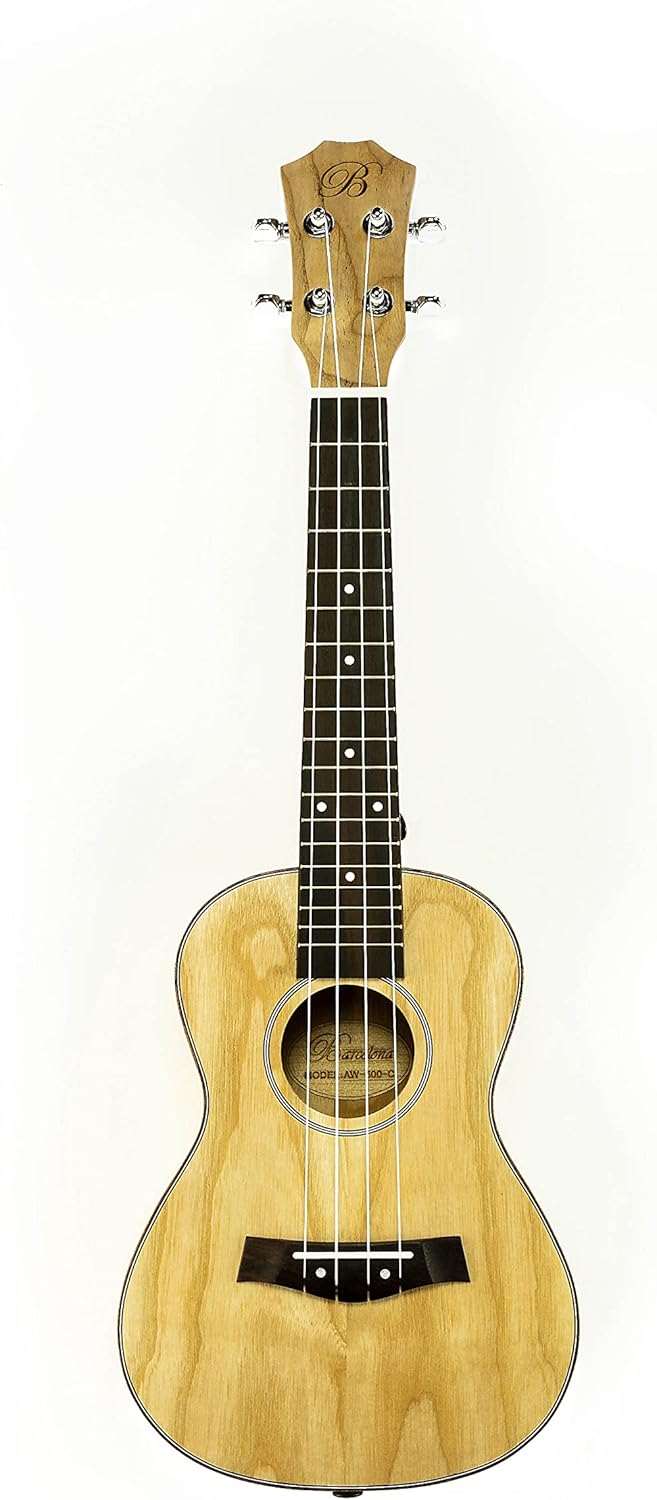 Barcelona Solid Top Ash Wood Concert Ukulele Bundle with Gig Bag, Tuner, Stand, Strap, Austin Bazaar Instructional DVD, and Polishing Cloth