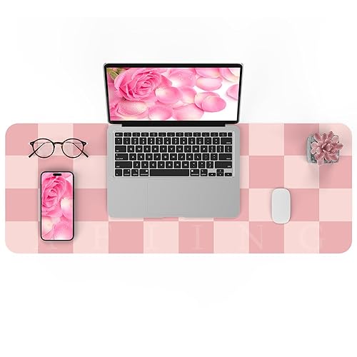 Non-Slip Pink Desk Mat, Waterproof PU Leather Protector, Large Blotter, Easy Clean Laptop Writing Mat for Work/Home/Decor (Pink 31.5" x 12") - 31.5in*12in - Pink