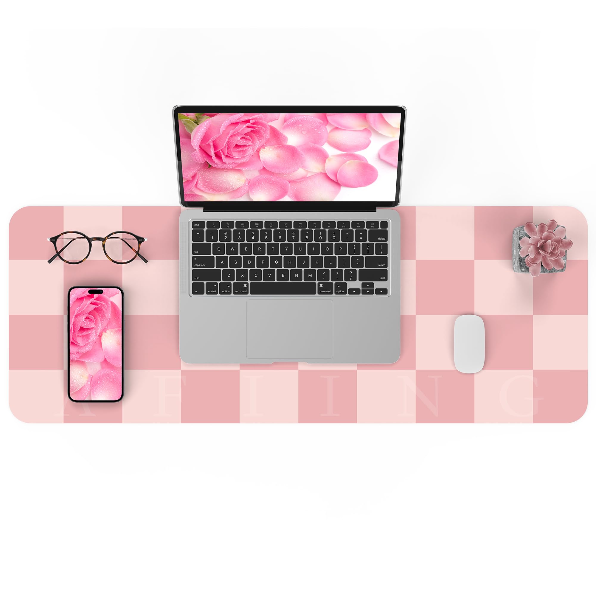 AFIING Pink Desk Mat 80 x 30 cm, Non-Slip PU Leather Desk Pad Protector, Waterproof Large Mouse Pad for Office & Laptop