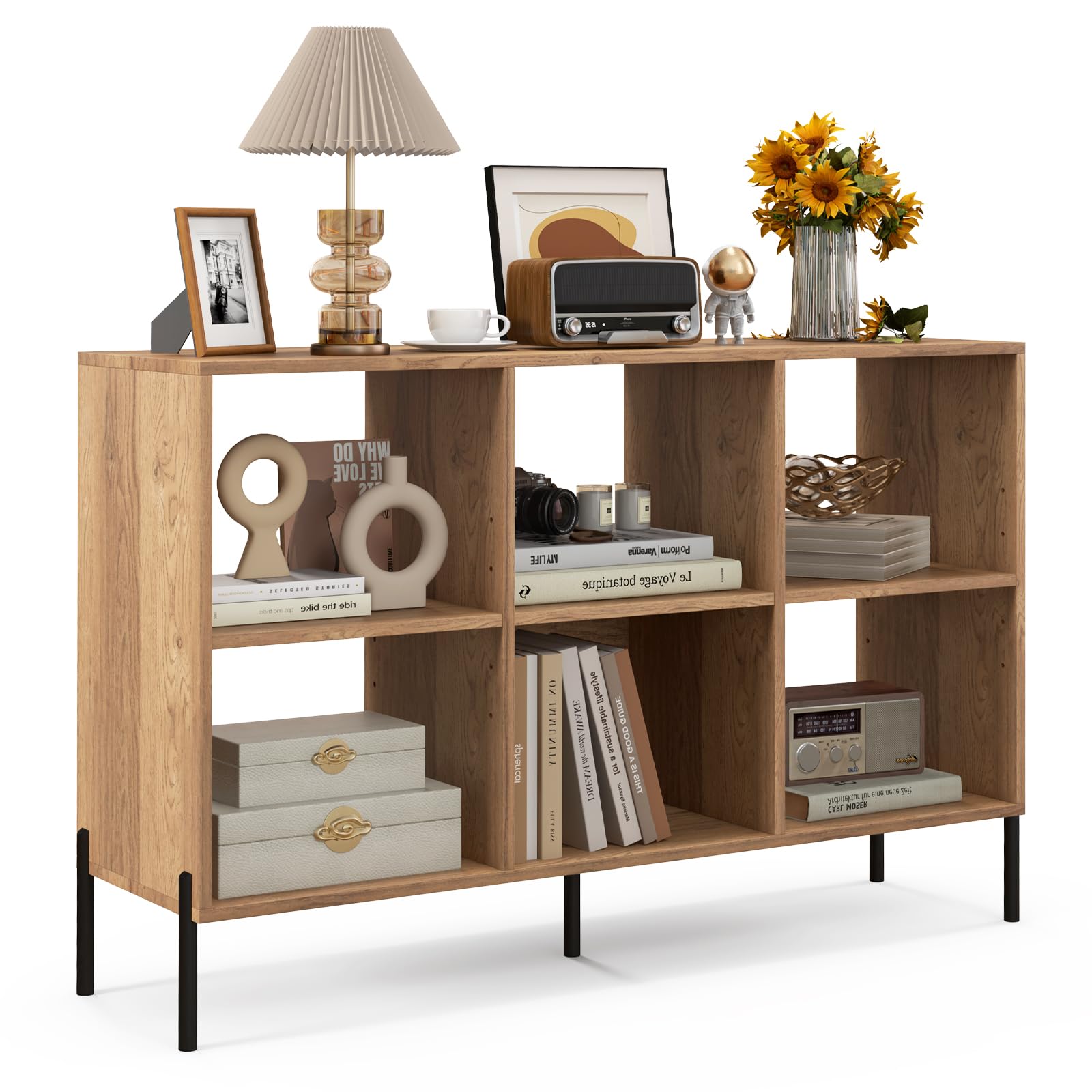 HOMASIS Bibliothèque Basse en Bois à 6 Cubes (Naturel)