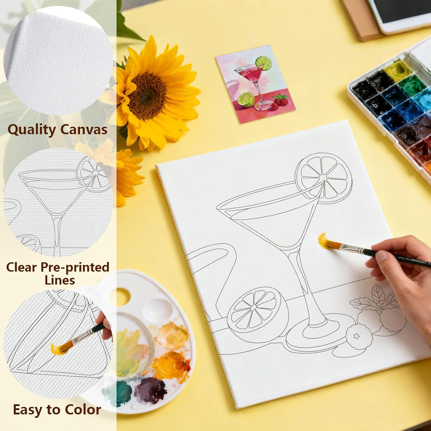 MAYJOYDIY 12 Pcs Various Drinks Pre Drawn Canvas to Painting Cocktail Wine Pre Printed Canvas for Adults 9.8×7.9 Inch Summer Drinks DIY Paint Art Supplies for Beginners, Students, Party Gifts