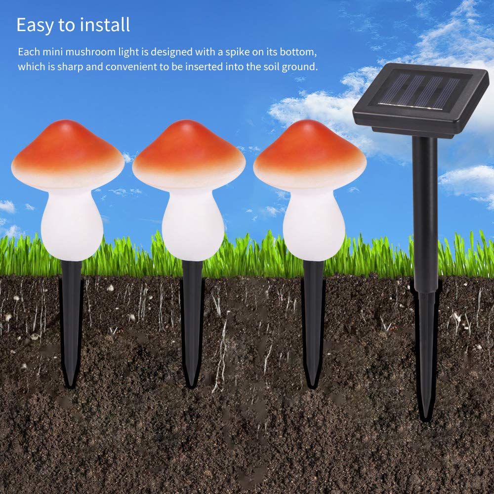 ALLOMN Solarleuchten, Gartenweg im Freien Dekorative Lampenleuchten Solarlandschaftsleuchten Wasserdichte Süße Mehrfarbiger Pilz Form, Zwei Lichtmodi, Set mit 6 Lampen