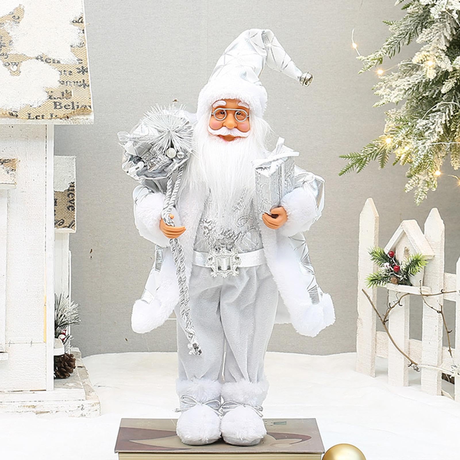Personaggi di Babbo Natale, Babbo Natale, decorazione natalizia argentata, per casa, finestra,