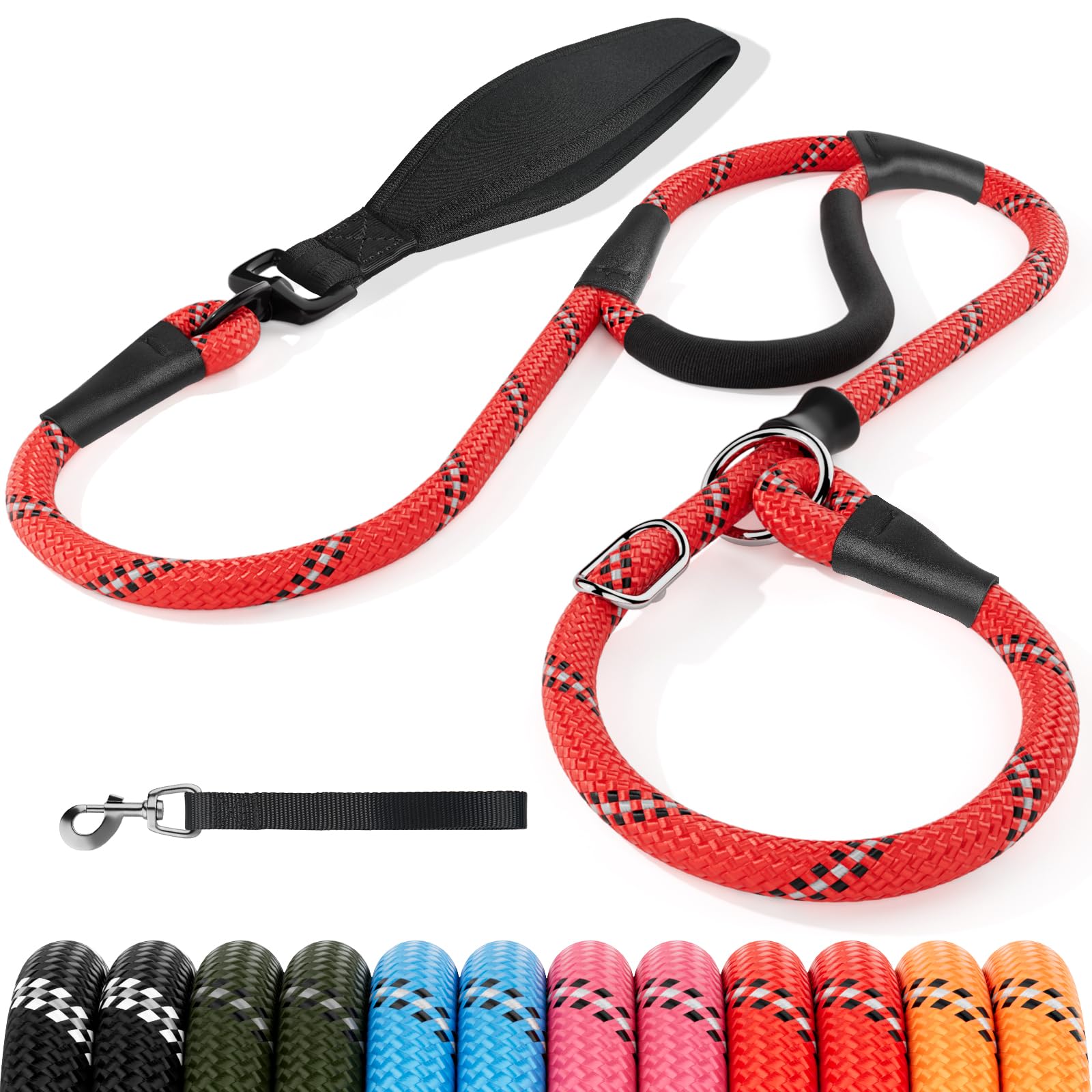 Kdsvakd Slip Lead for Dogs No Pull Training Leash with Double Comfortable Handles and Collar Attachment