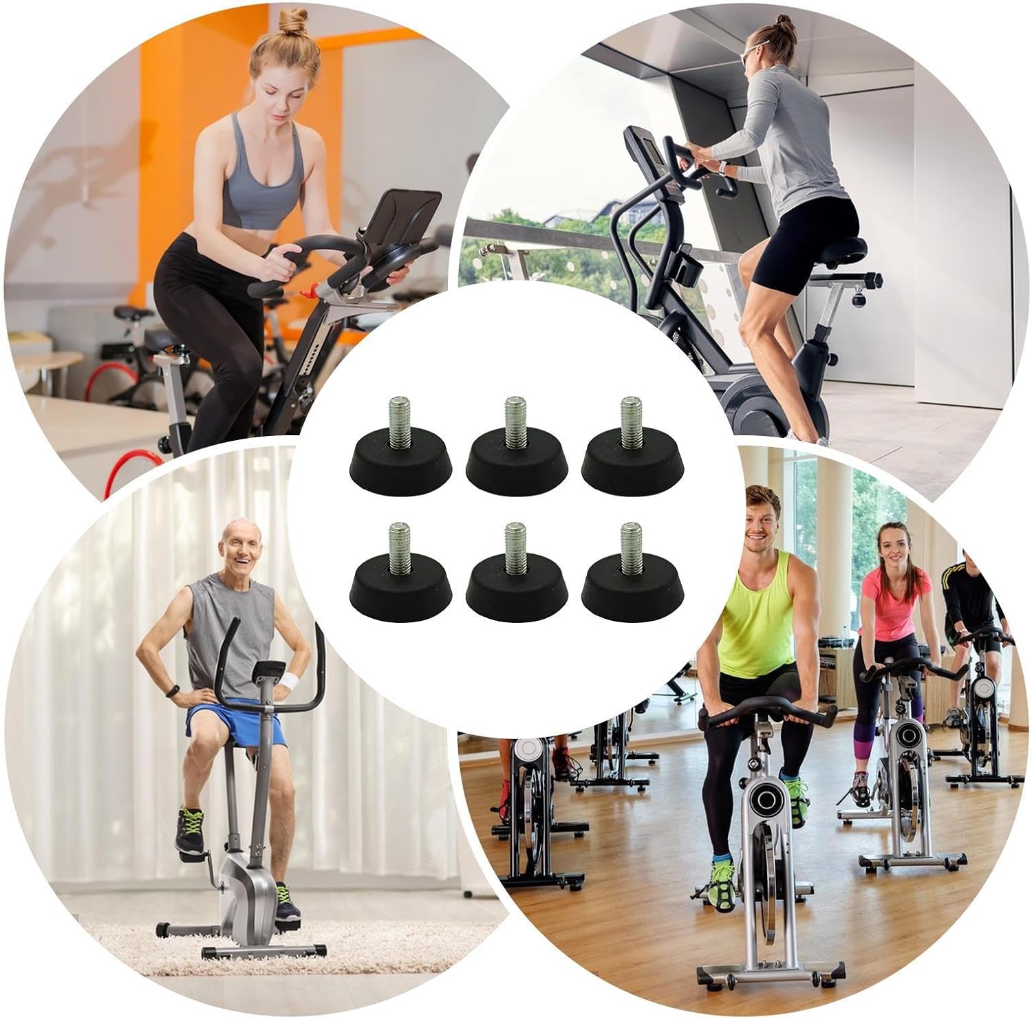Furniture Feet - 5x1.5cm Rubber Stainless Steel 6Pcs | Adjustable Leveling Feet | Anti Slip Shock Absorbing Pads | Noise Reduction Support for Table Chair Gym Bike
