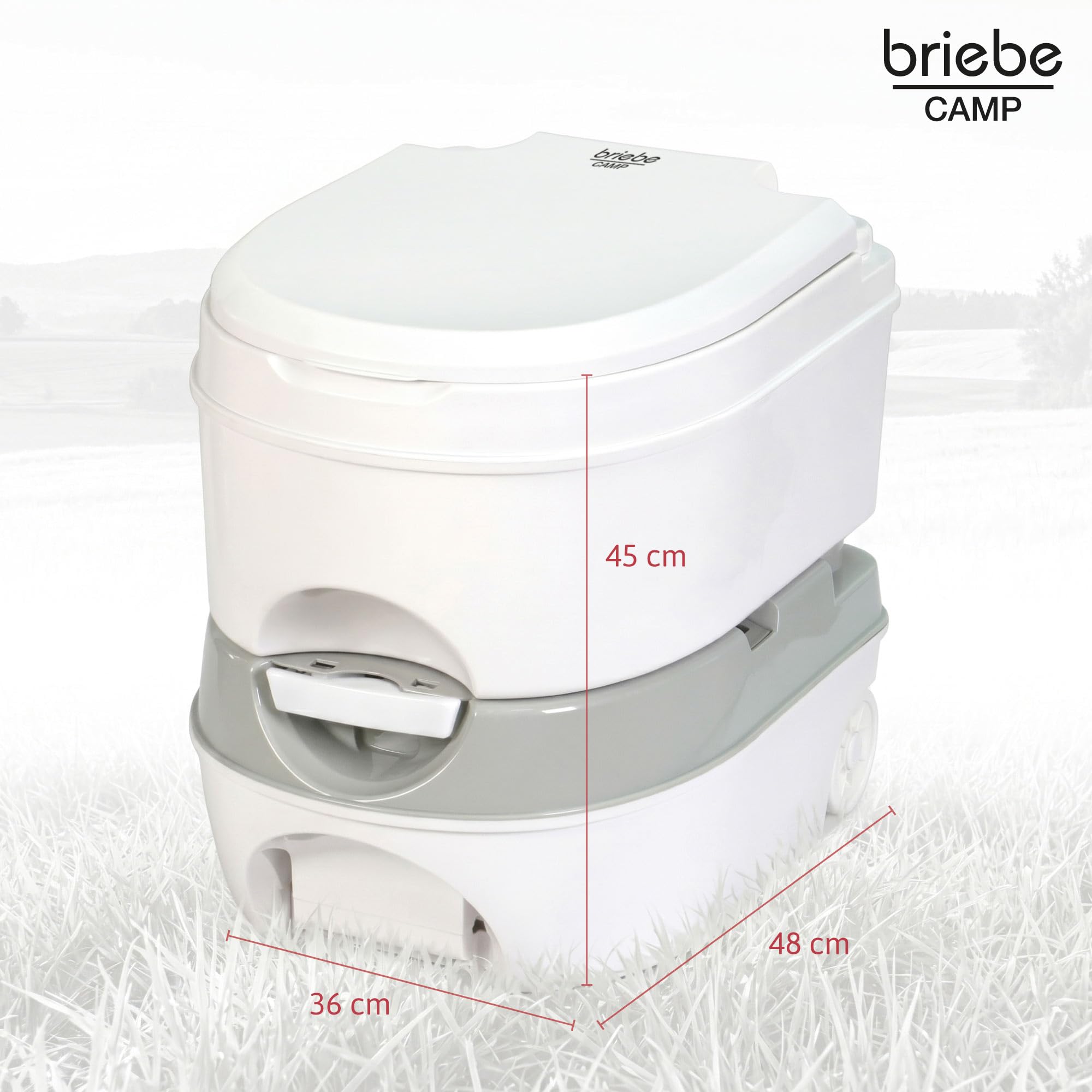 briebe Camp WC Portatile 24L Bagno Chimico, Campeggio, Camper, Roulotte, Barca e Outdoor, Serbatoio di Scarico dell'Acqua con Pompa a Pistone 20L, Potty
