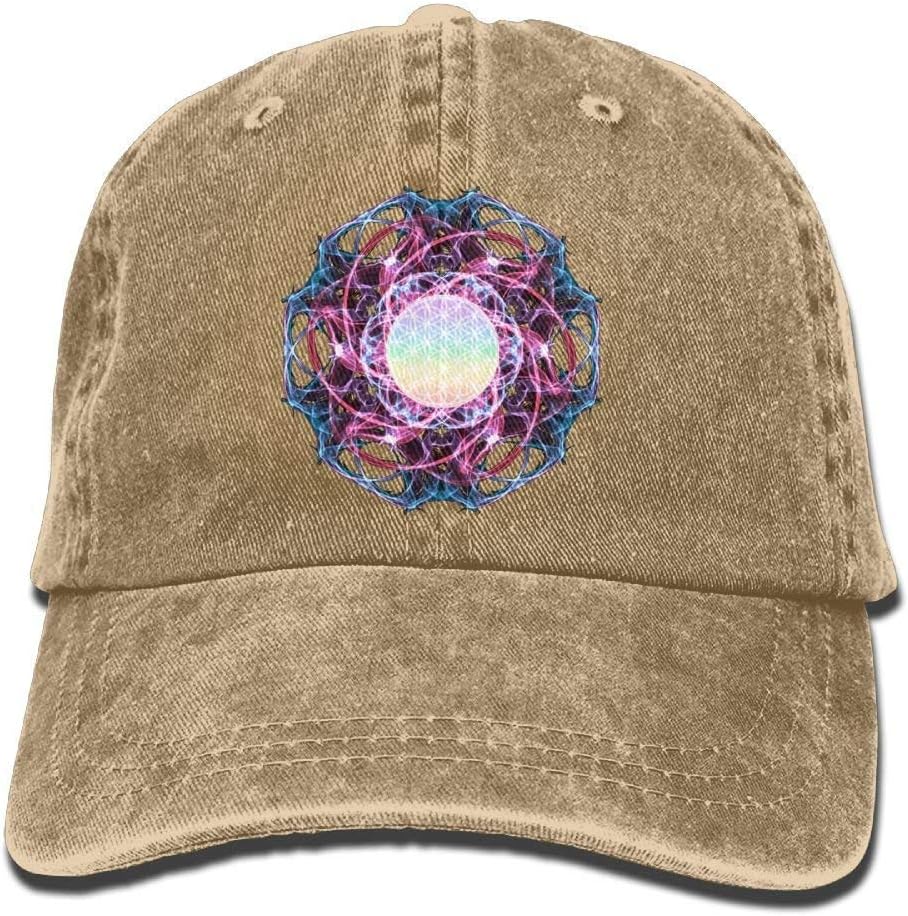 Presock Rainbow Geometry Mandala Denim Hat Adjustable Womens Curved Baseball Caps