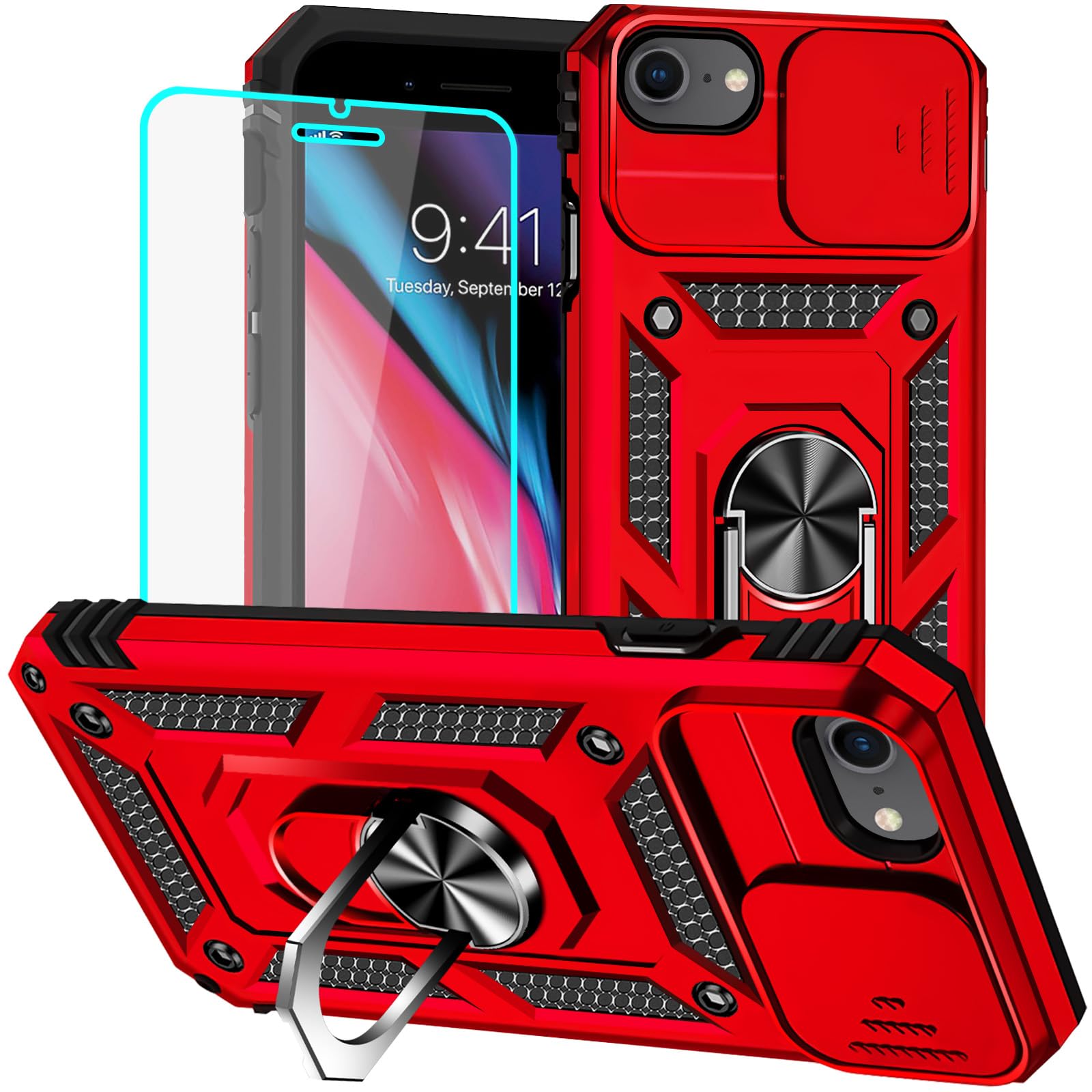 HNHYGETE for iPhone 8/7 Case, iPhone SE Case 2020/2022/3rd with Screen Protector: [Military Grade 20ft. Drop Tested] Ring ...