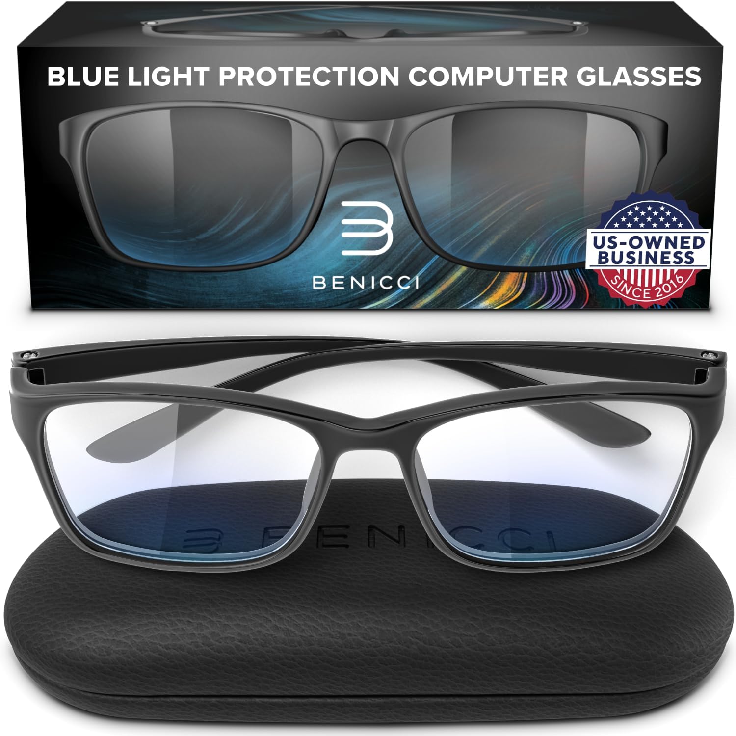 Stylish Blue Light Blocking Glasses for Women & Men – Helps Ease Digital Eye Strain & Headache from Computers, Phones w/Case