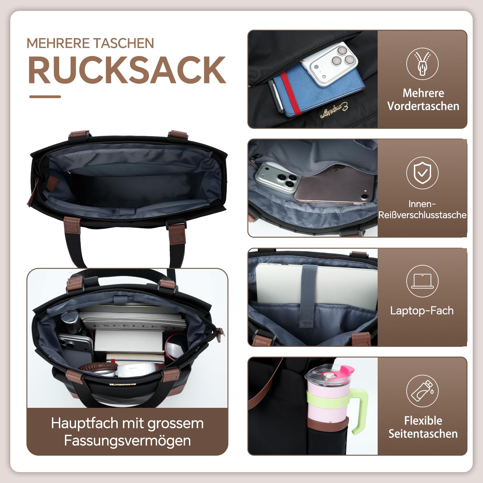 EMPSIGN Laptop-Rucksack Damen 15.6 Zoll Convertible Tasche für Büro