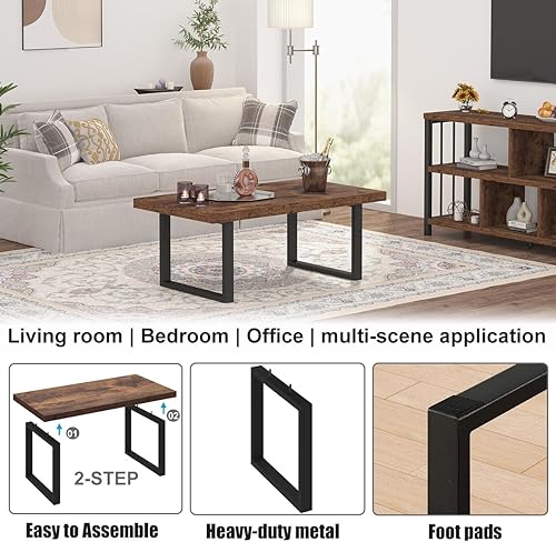 Miniatura 7 de IBF - Mesa de centro rústica, mesa de sala de estar de madera industrial simple, mesa central rectangular moderna y minimalista de estilo granja,