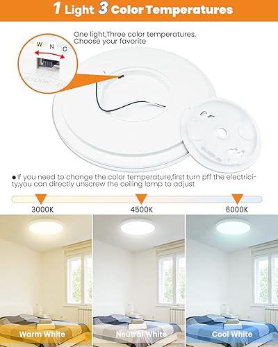 Miniatura 2 de slochi Paquete de 6 lámparas de techo de montaje empotrado (carcasa blanca leche), 24 vatios regulables y 3 temperaturas de color en una (3000 k4500