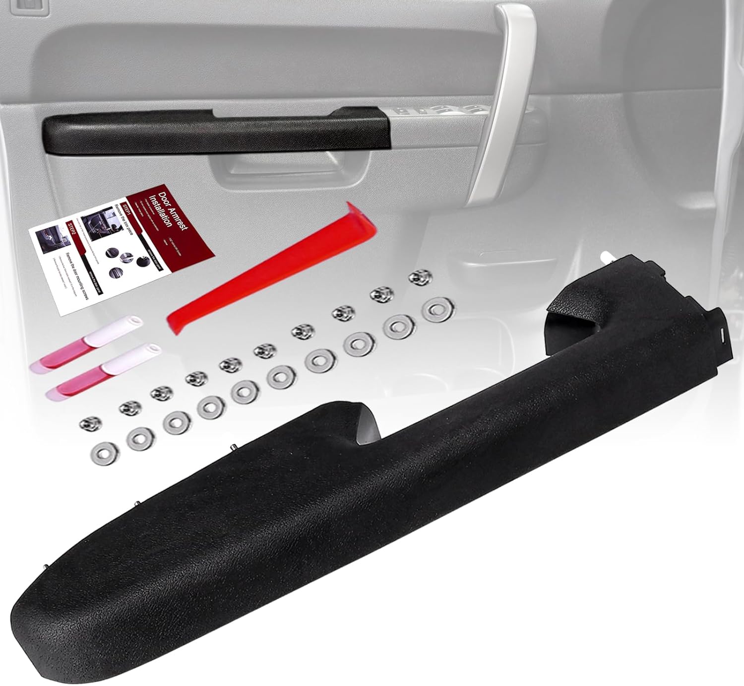 Front Left Driver Side Armrest Repair Kit for 2010–2014 Chevy Silverado 1500 2500HD 3500HD & 2010–2014 GMC Sierra 1500 2500HD 3500HD | Only for Door Panel with Release Handle Below Armrest, Black