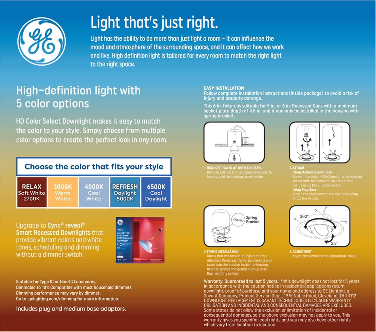 GE Color Select LED Recessed Downlight Fixture with Swivel Head, RS6 Indoor Floodlight, 6-Inch, Multiple Color Temperatures, 75 Watt Replacement (3 Pack)