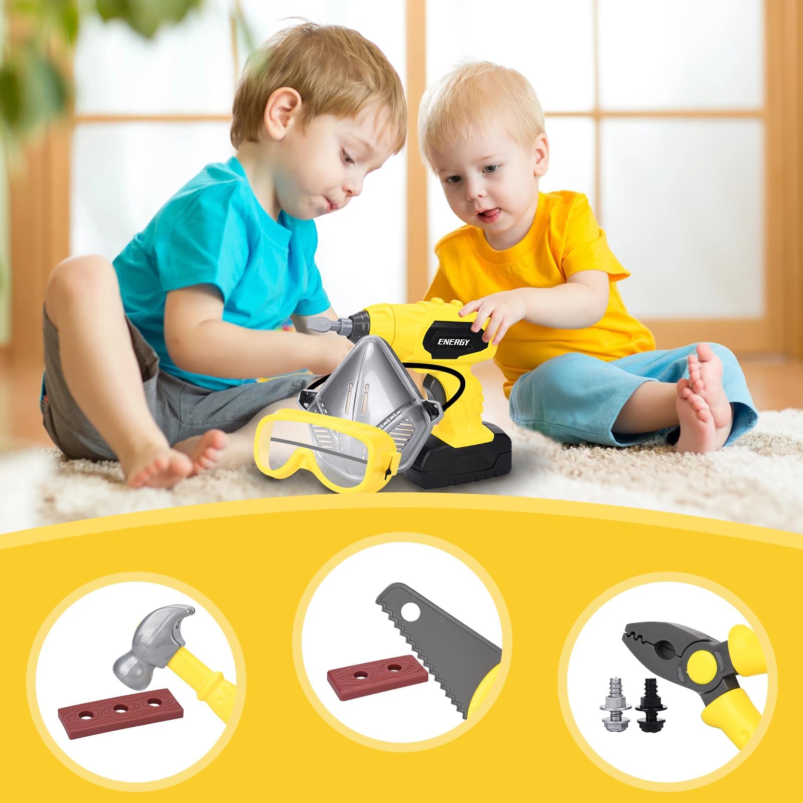 UCAMP Outils Enfant 83 Pièces Boîte à Outils Enfant avec Perceuse Électrique,Etablie Bricolage Enfants,Malette Outils,Travail Jouet Cadeau Jeu Éducatif pour Enfants 3 Ans+