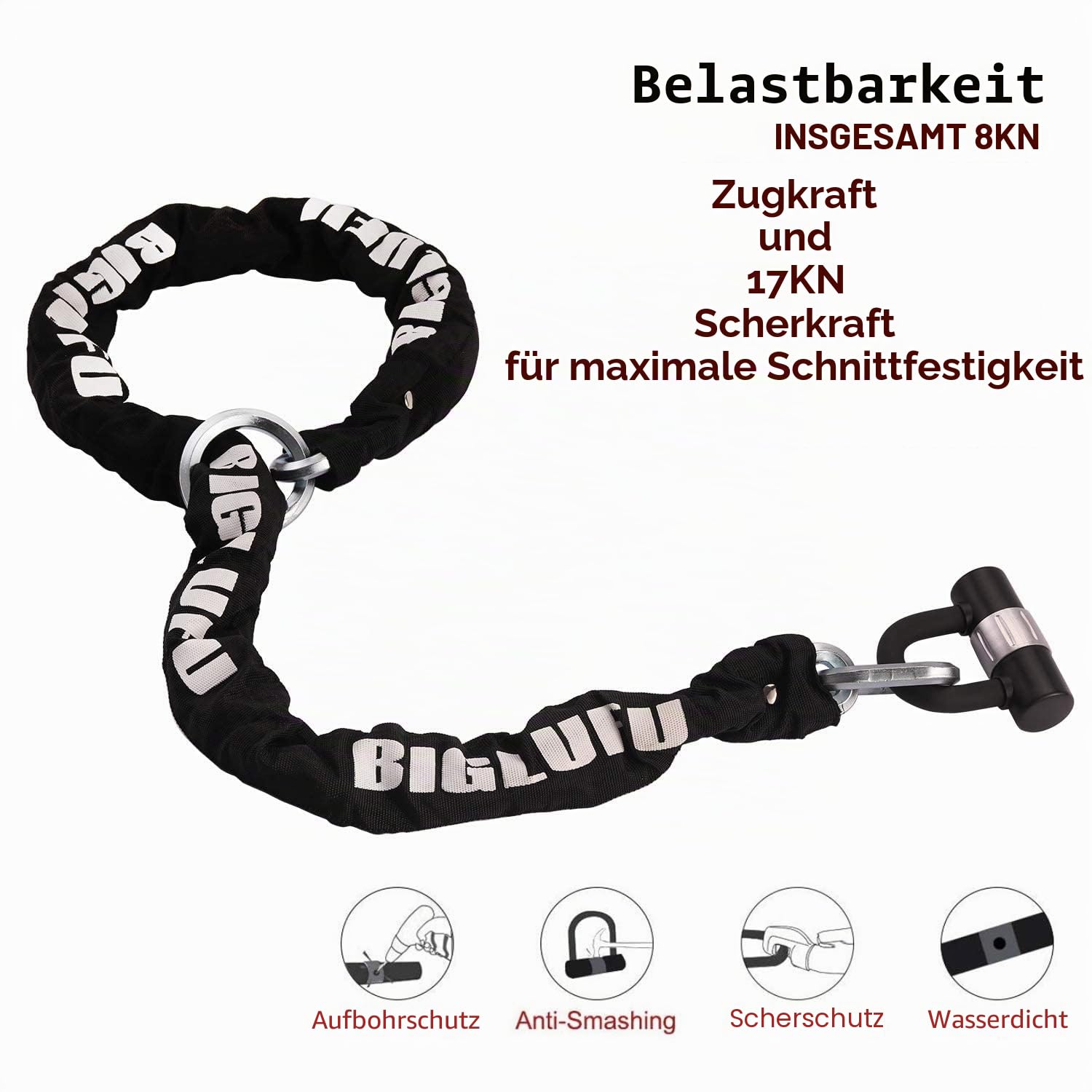 Fahrradschloss Kettenschloss mit 4 Schlüssel Hohe Sicherheit, 100/120/150cm Lang Motorradschloss 10/12/15mm dicke Silber Kette mit U-Schloss schlösser für Fahrrad, Motorrad, Scooter