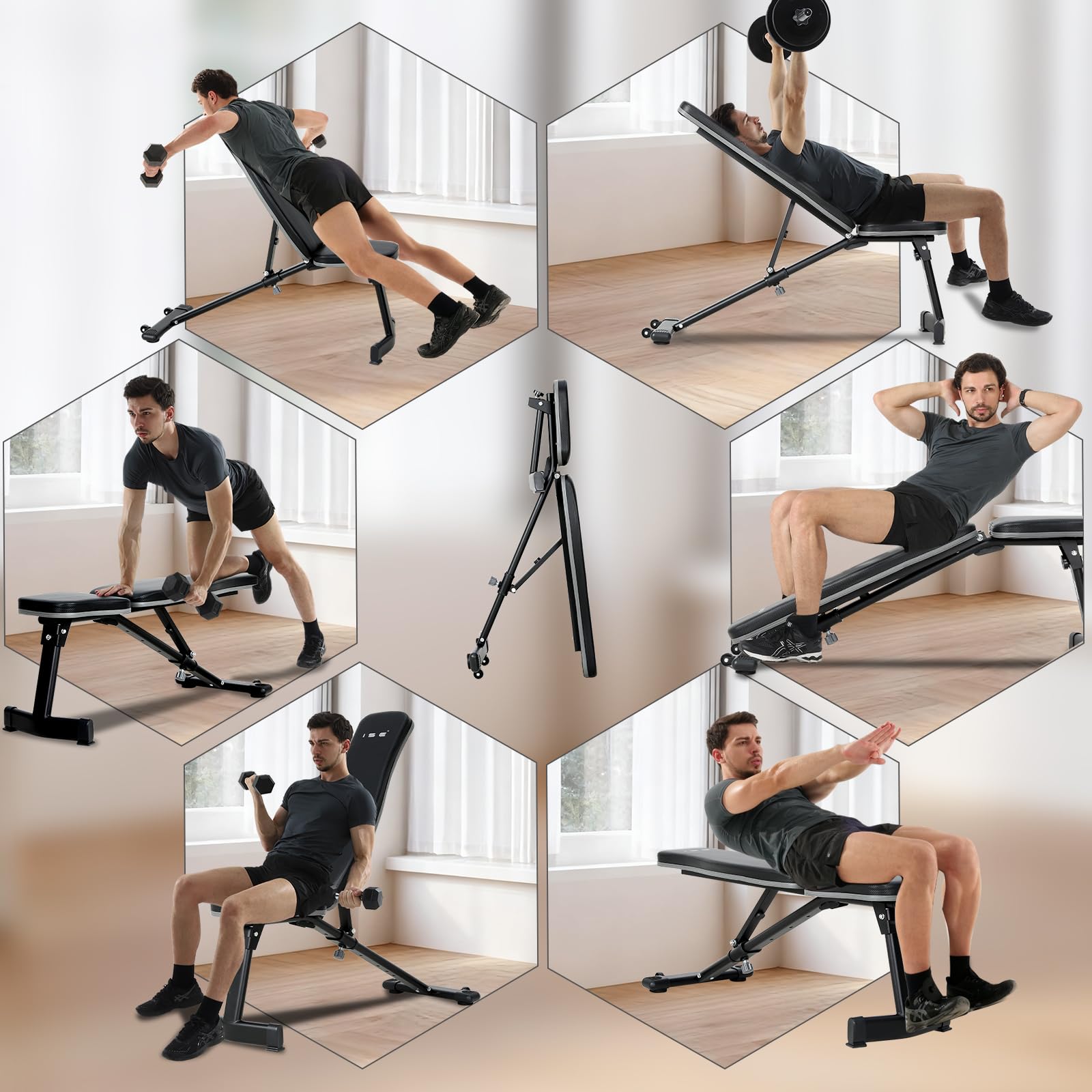 ISE Banc Musculation Pliable Complet Inclinable, Banc de Musculation Complet Pliable Multifonction, Banc Abdominaux&Bancs de Musculation 6 Positions Réglable(-25°-100°), Bench Musculation/Banc Muscu