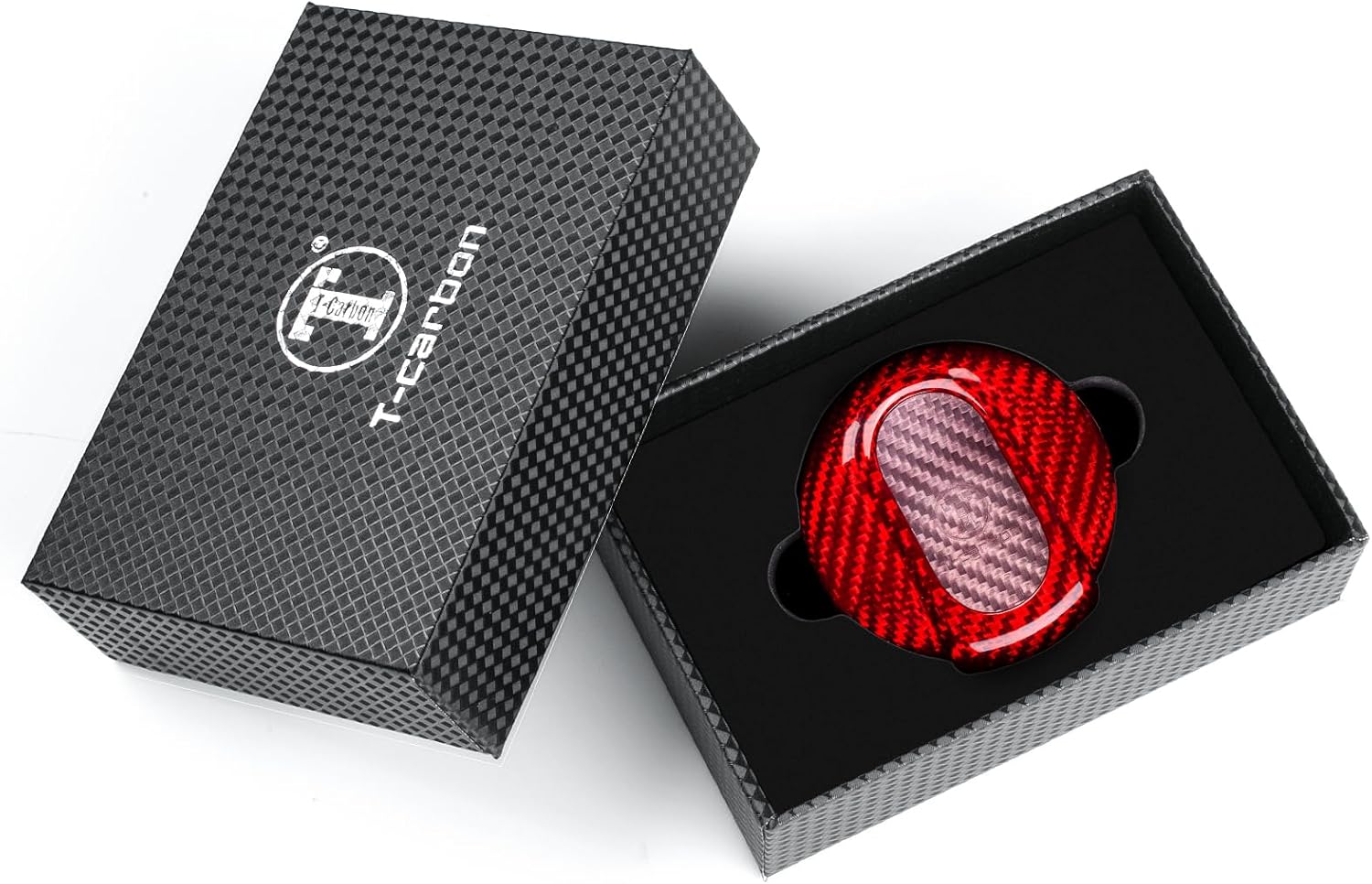 T-carbon Key Fob Cover with Keychain Fits BMW Mini Cooper S D F56 F55 F54 F57 F60 R55-R60 Roadster 2014- 2020 2024;Real Glass Fiber Key Case Fits Mini Smart Keyless Entry Accessories Red