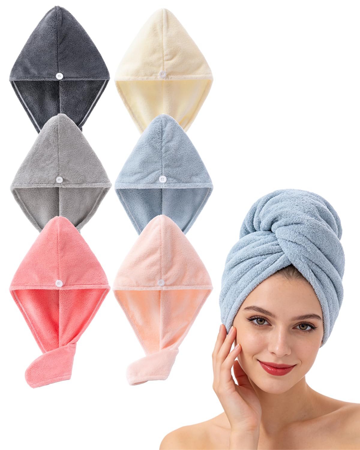 Lumimi 6 Pack Microfiber Hair Towel Wrap