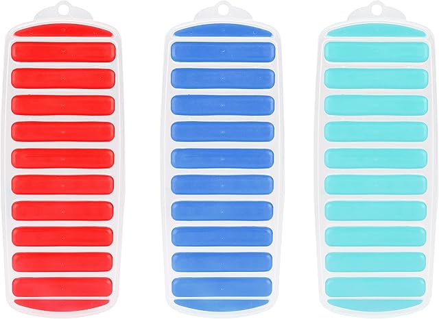 Kurtzy Silicone Ice Cube Trays (3 Pack) - 11.5 x 29.6cm / 4.53 x 11.65 inches - Easy Release Reusable Ice Stick Tray Ideal for Water Bottles - Flexible BPA Free Ice Mould Set for Sport Drinks