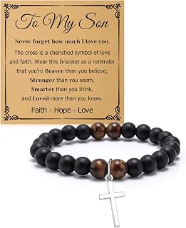 Son Christian Beaded Bracelet Son Confirmation Gift Inspirational Gifts for Godson from Godmother Baptism Beads Bracelets with Card for Him Godson Christmas Birthday Present Religious Stretch Jewelry