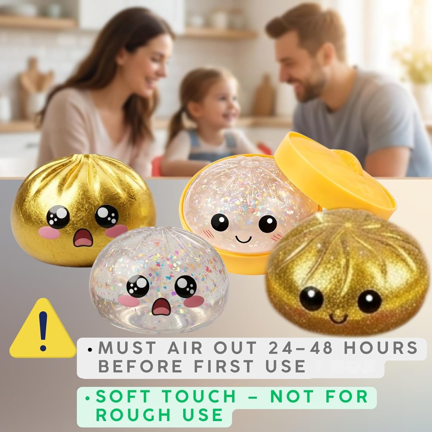 Glitter Dumpling Squishy Mystery Box - White and Gold 2026 Upgraded Dumplings Squishes for Adults Teens Squeeze Easter Basket Stuffers & Stocking Stuff Sad - 2 Pcs