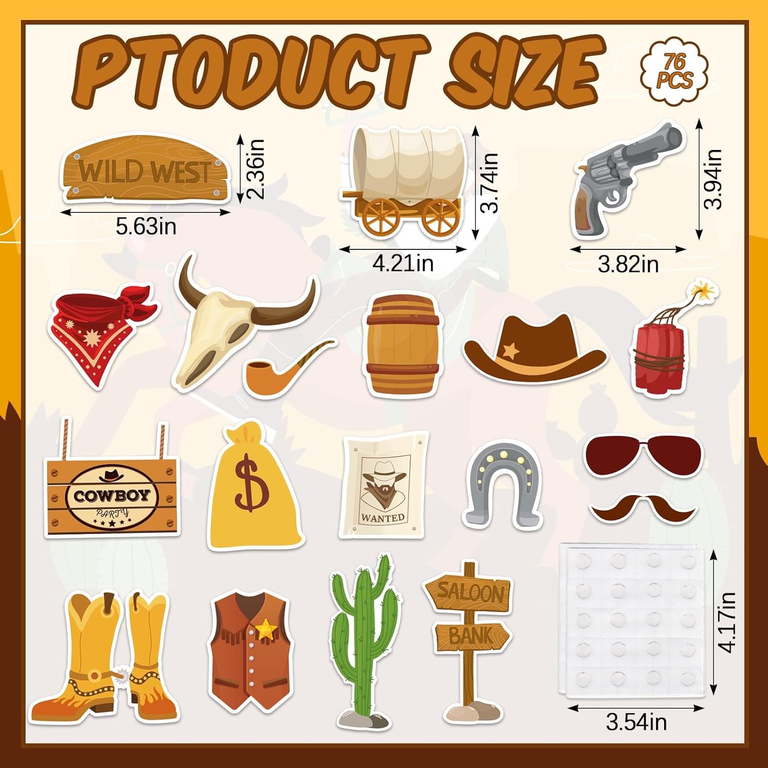76PCS Western Cowboy Cutouts for Birthday Decorations, Rodeo Cowboy Boot Hat Bounty Hunter Wild West Theme Cut-Outs for Western Party Decorations Wall Decor Baby Shower Party Supplies Favors - Image 2