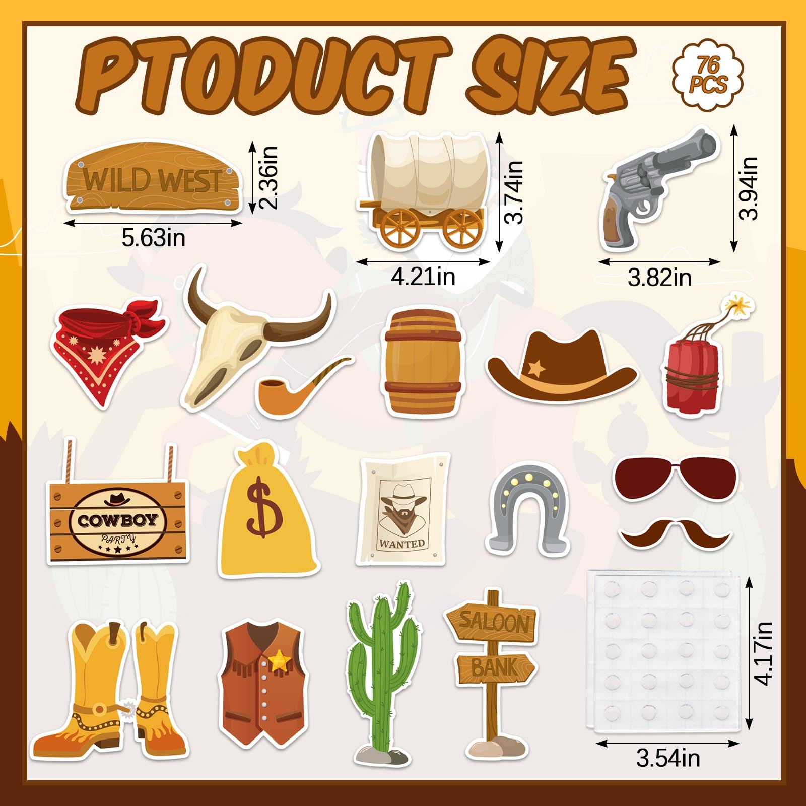 Glodecart 76PCS Western Cowboy Cutouts for Birthday Decorations, Rodeo Cowboy Boot Hat Bounty Hunter Wild West Theme Cut-Outs for Western Party Decorations Wall Decor Baby Shower Party Supplies Favors