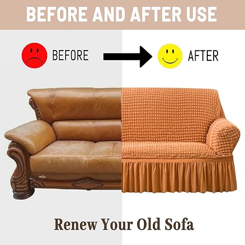 Miniatura 4 de Jeloris Funda elástica para sofá biplaza de fácil ajuste con falda, duradera, lavable, protector universal de muebles de alta elasticidad para