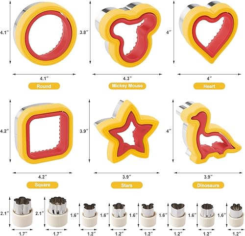 Miniatura 3 de FASAKA Juego de 25 cortadores de sándwich, máquina para hacer panqueques grandes con forma de corazón, cuadrado, círculo, dinosaurio, divertido y