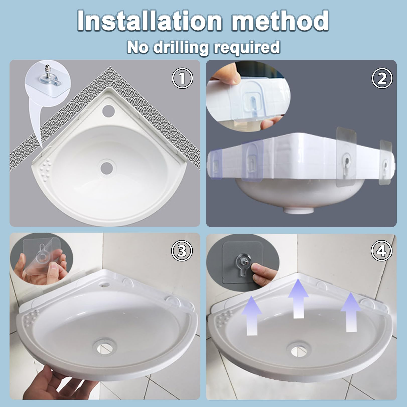 Lavabo de esquina Mural de plástico para Manos, Individual, con grifo, para cocina o baño pequeño. Ideal para autocaravanas, jardines, aseos y guardarropas. Ahorra espacio.