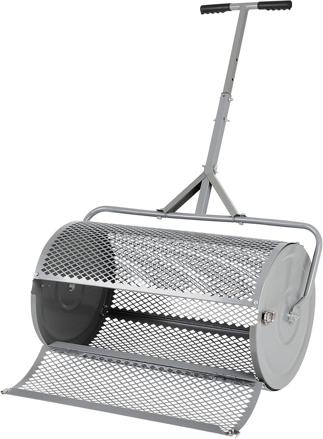 FAHKNS Compost Spreader for Lawn, 27 Inch Spreader with Adjustble Handle Used in Garden Topsoil, Durable Roller Spreader for Yard Work Grey