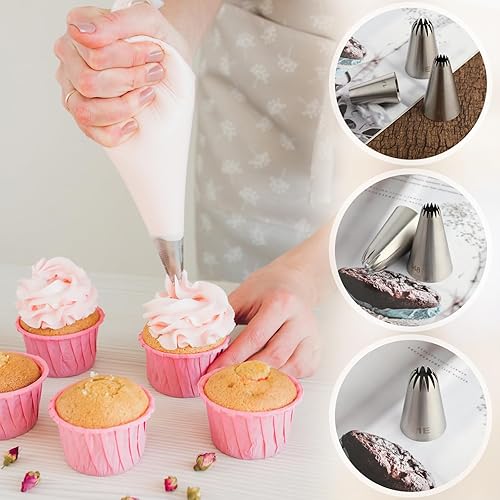 Miniatura 6 de Juego de 5 puntas de tuberías grandes de acero inoxidable, punta de glaseado de cupcakes, boquilla de decoración de glaseado de tartas, herramientas