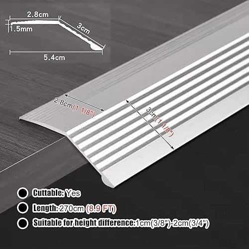 Miniatura 2 de MPOWRX Tira de transición de piso de metal a pisos de madera, tiras de unión antideslizantes para cubrir huecos de umbral, tira de borde de alfombra
