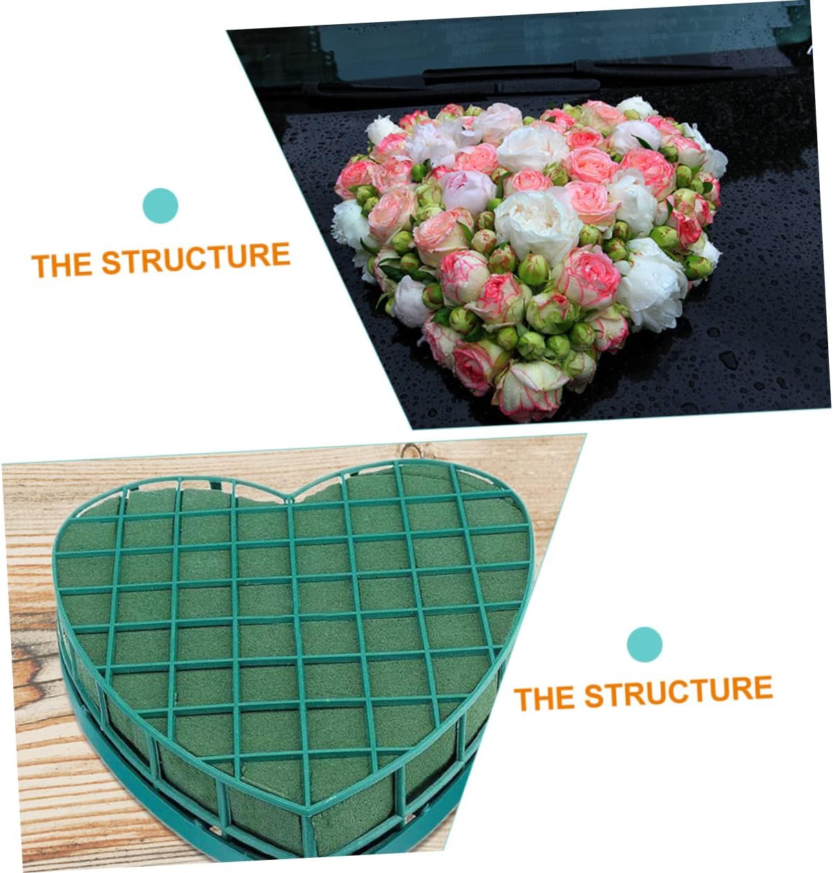 2pcs Heart-Shaped Flower Mud Wet Dry Flower Foam Casket Flowers Fresh Bouquet Large Floral Foam Blocks Suction Cups Decor Flower Green Mud Bubble Flower Foam Phenolic Wedding Car