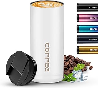 Travel Coffee Mug Stainless Steel Double Wall Vacuum Modern Hydro Flask Hot and Cold Coffee Drinks Insulated Tumbler with Leakproof Lid for Home Office Gym Outdoor Works (WHITE, 500ML)