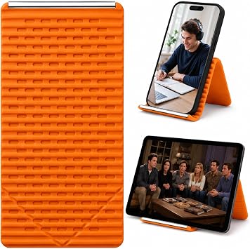 2026 Portable Foldable Silicone Cell Phone Stand, Flexible Folding Aluminum Phone Holder for Phone, Tablet and Laptop, Adjustable Universal Anti-Slip Desktop Mount for Home, Office and Travel Orange