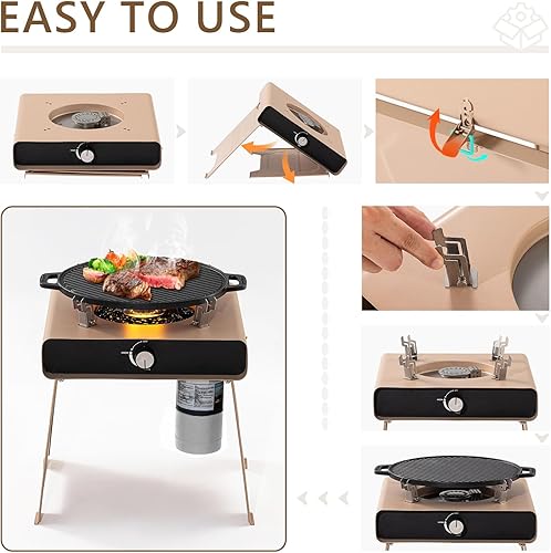 Miniatura 6 de COSIEST Fogata de propano para exteriores de 15.7 pulgadas, mesa plegable sin humo con bandeja para hornear, mini hoguera de hierro inoxidable con