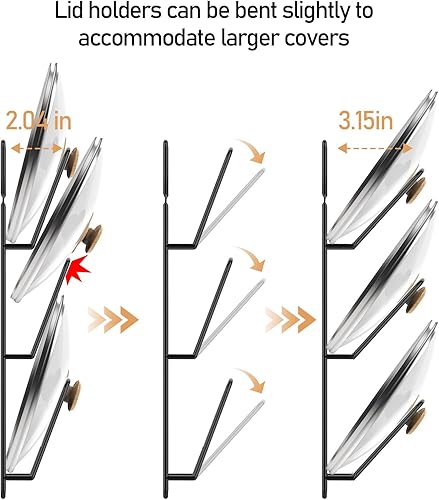Miniatura 3 de Paquete de 2 organizadores de tapas de ollas, 6 niveles para ollas y sartenes, organizador de tapas para gabinete o paredpuerta, almacenamiento de