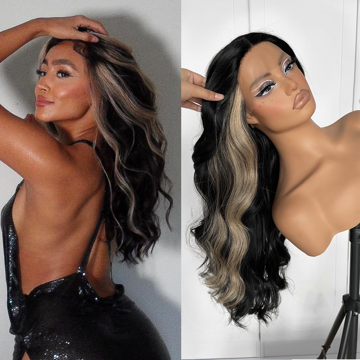 Pre-Plucked Body Wave Lace Front Wig BLonde Skunk Strip T part