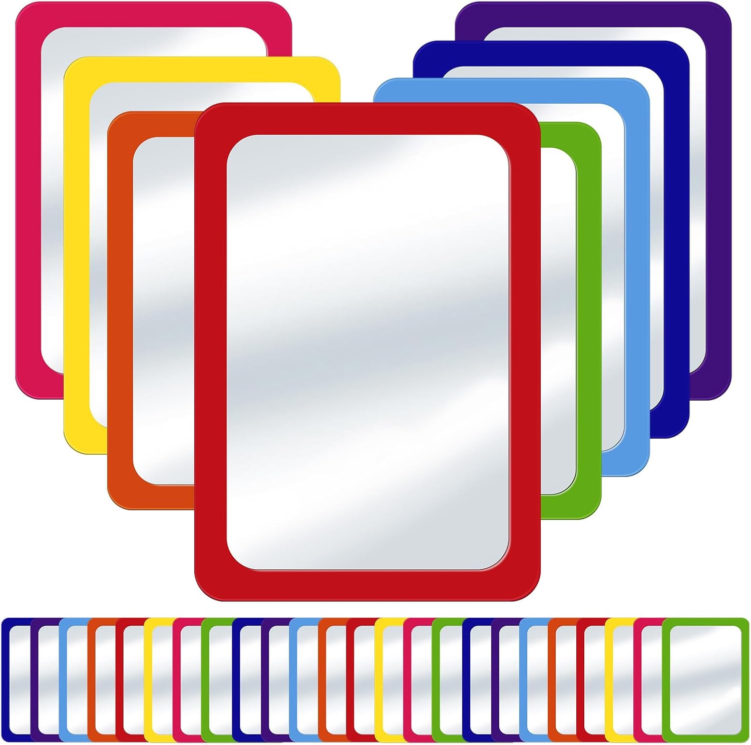 mzfoo 32 Pack Unbreakable Shatterproof Mirrors for Kids - 6x4 Inch Child-Safe Preschool Classroom Craft Tiles, 5 Colors