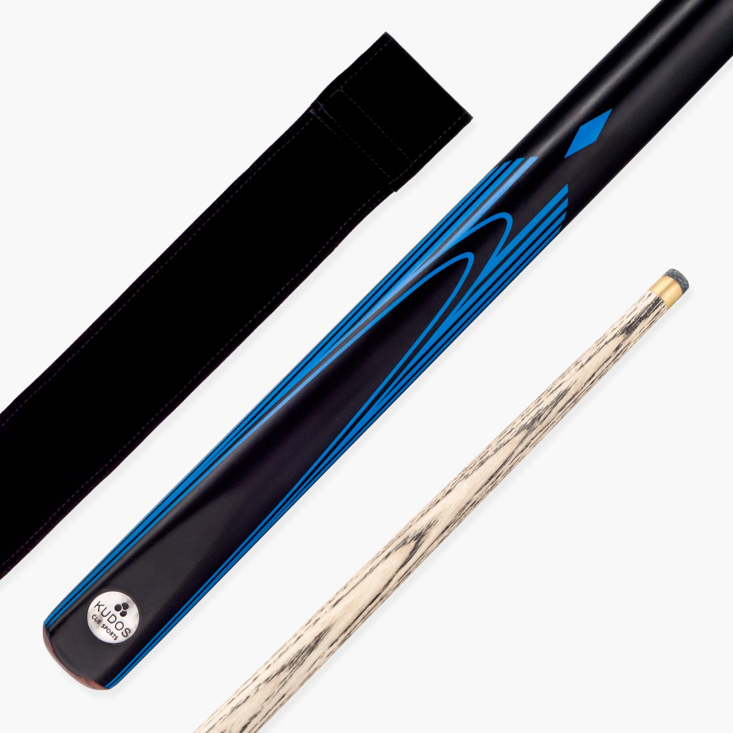 Kudos DIAMOND 57 Inch 2 Piece Centre Joint Snooker and Pool Cue and Case Set 9.5mm Tip with Velvet Soft Cue Case (Blue with Soft Case)