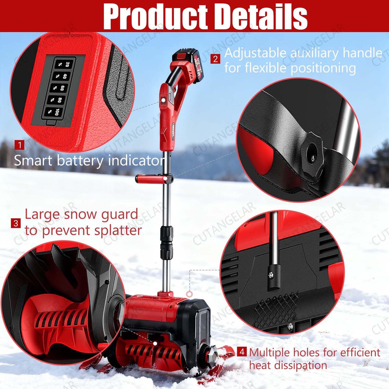 Spazzaneve Senza Fili 20V, Pala Per Neve Elettrica Con Batteria 4.0Ah, Larghezza Pulitura 32 Cm E Distanza Lancio 8 M, Ideale Per Viali, Terrazze E Scale.