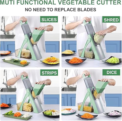 Miniatura 6 de Cortador de mandolina seguro de nueva actualización, tamaño más grande, picador de alimentos vegetales ajustable, cortador de patatas fritas, hoja