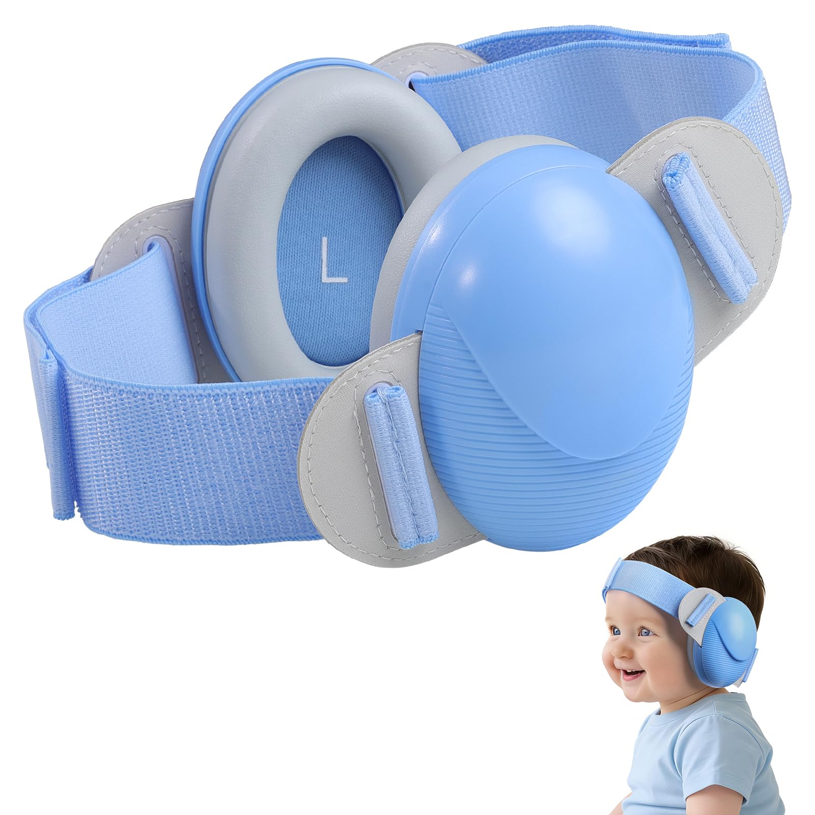 ECHOCUBE Baby-Gehörschutz, Verstellbare Ohrenschützer für Babys von 0 bis 48 Monaten, CE- und ANSI-zertifizierte 25 dB Baby-Gehörschutzkopfhörer für Flugzeuge, Schlaf -Blau